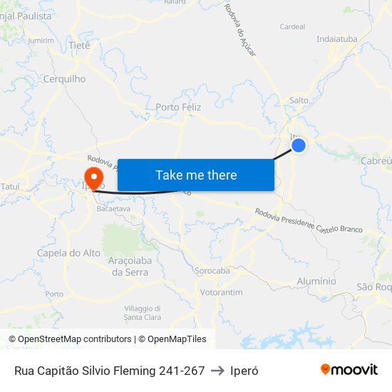 Rua Capitão Silvio Fleming 241-267 to Iperó map