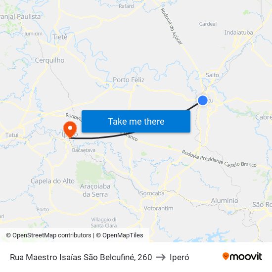 Rua Maestro Isaías São Belcufiné, 260 to Iperó map