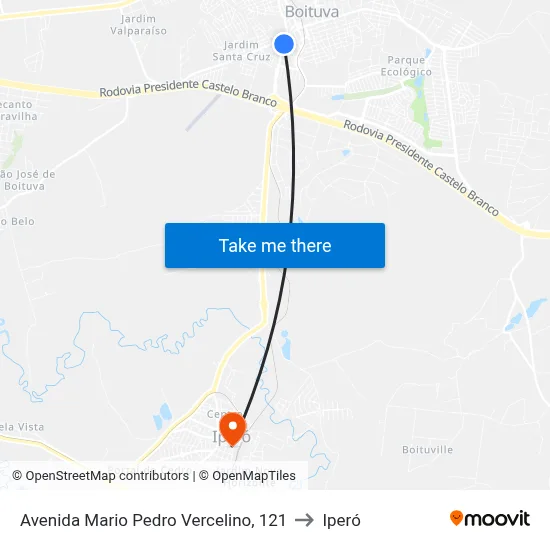 Avenida Mario Pedro Vercelino, 121 to Iperó map