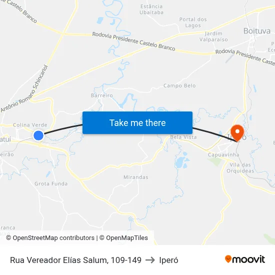 Rua Vereador Elías Salum, 109-149 to Iperó map