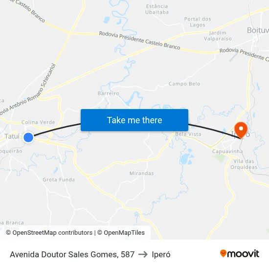 Avenida Doutor Sales Gomes, 587 to Iperó map