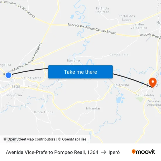 Avenida Vice-Prefeito Pompeo Reali, 1364 to Iperó map