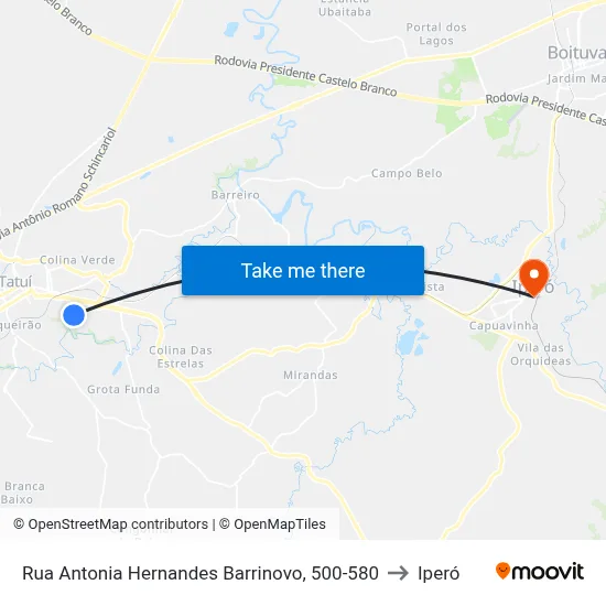 Rua Antonia Hernandes Barrinovo, 500-580 to Iperó map