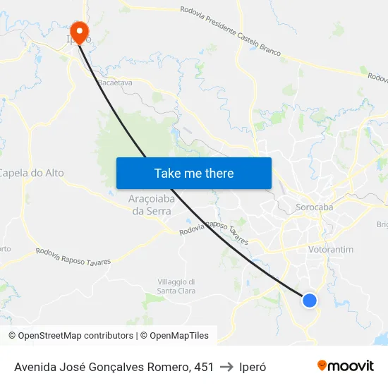 Avenida José Gonçalves Romero, 451 to Iperó map