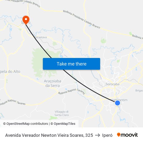 Avenida Vereador Newton Vieira Soares, 325 to Iperó map