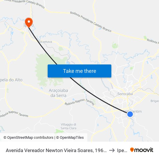 Avenida Vereador Newton Vieira Soares, 196-274 to Iperó map