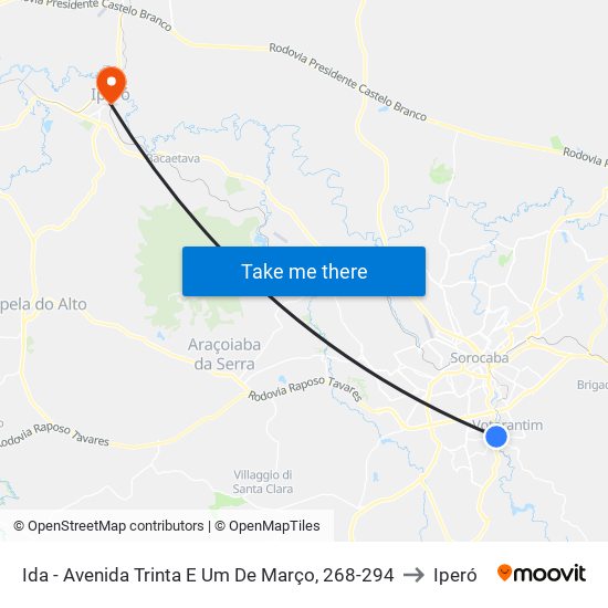 Ida - Avenida Trinta E Um De Março, 268-294 to Iperó map