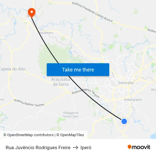 Rua Juvêncio Rodrigues Freire to Iperó map