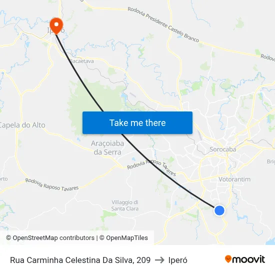 Rua Carminha Celestina Da Silva, 209 to Iperó map