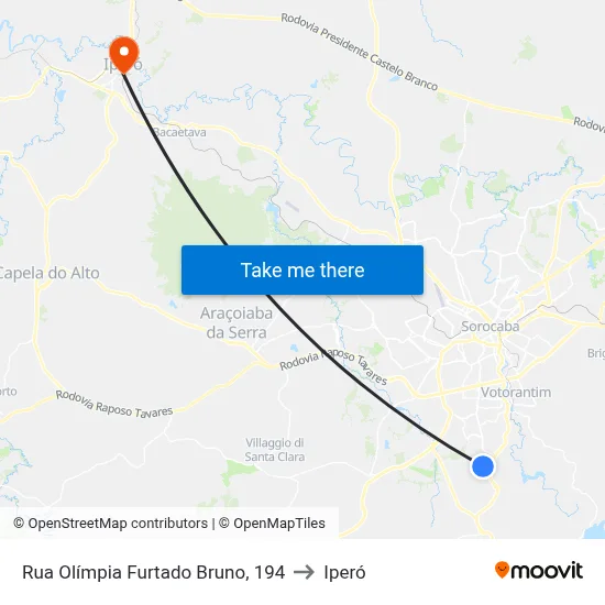 Rua Olímpia Furtado Bruno, 194 to Iperó map