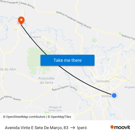 Avenida Vinte E Sete De Março, 83 to Iperó map