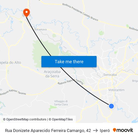 Rua Donizete Aparecido Ferreira Camargo, 42 to Iperó map