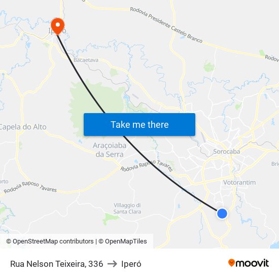 Rua Nelson Teixeira, 336 to Iperó map