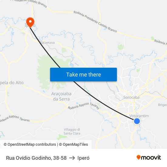 Rua Ovídio Godinho, 38-58 to Iperó map