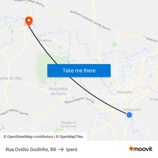 Rua Ovídio Godinho, 88 to Iperó map