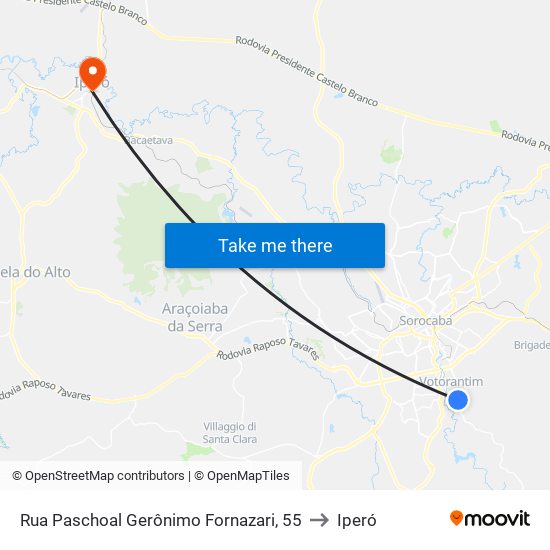 Rua Paschoal Gerônimo Fornazari, 55 to Iperó map