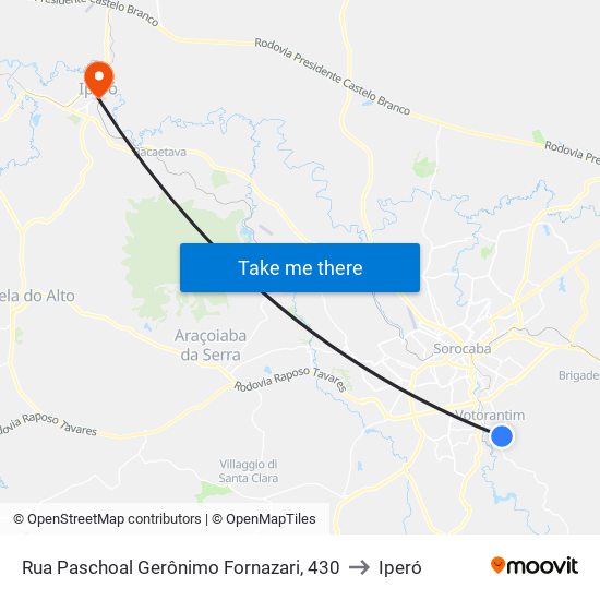 Rua Paschoal Gerônimo Fornazari, 430 to Iperó map