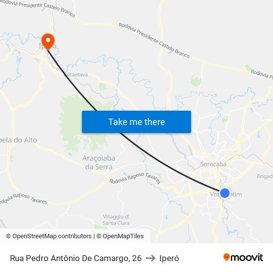 Rua Pedro Antônio De Camargo, 26 to Iperó map