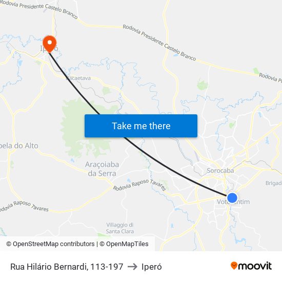 Rua Hilário Bernardi, 113-197 to Iperó map