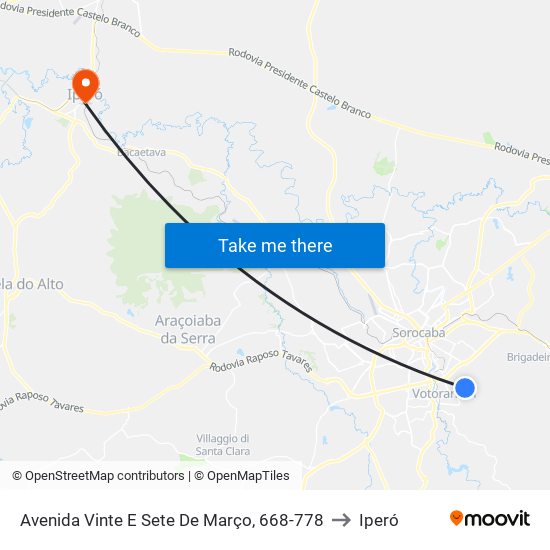 Avenida Vinte E Sete De Março, 668-778 to Iperó map