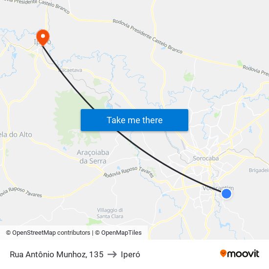 Rua Antônio Munhoz, 135 to Iperó map
