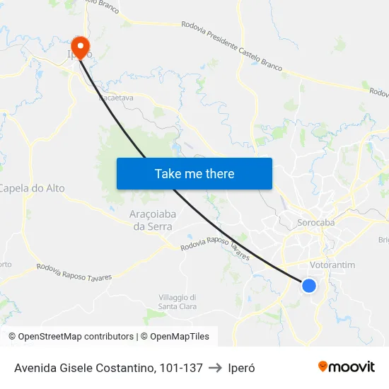Avenida Gisele Costantino, 101-137 to Iperó map