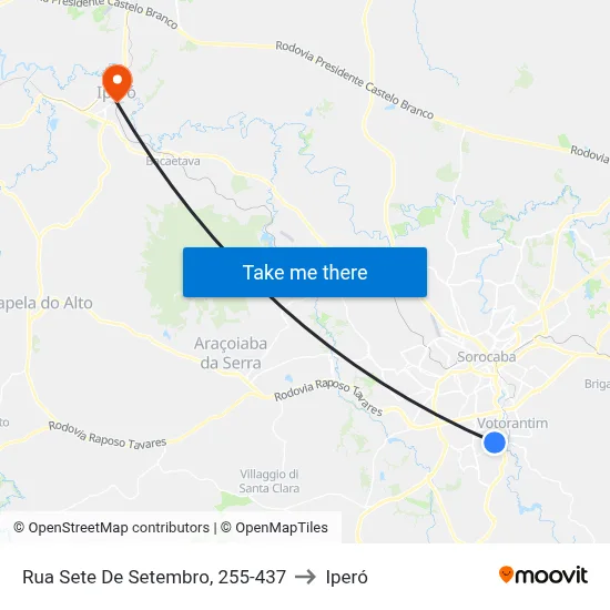 Rua Sete De Setembro, 255-437 to Iperó map