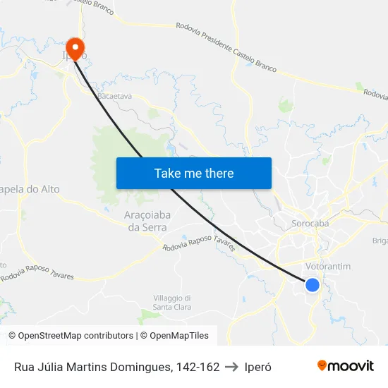 Rua Júlia Martins Domingues, 142-162 to Iperó map