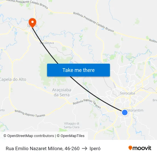Rua Emílio Nazaret Milone, 46-260 to Iperó map