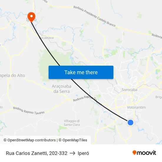 Rua Carlos Zanetti, 202-332 to Iperó map