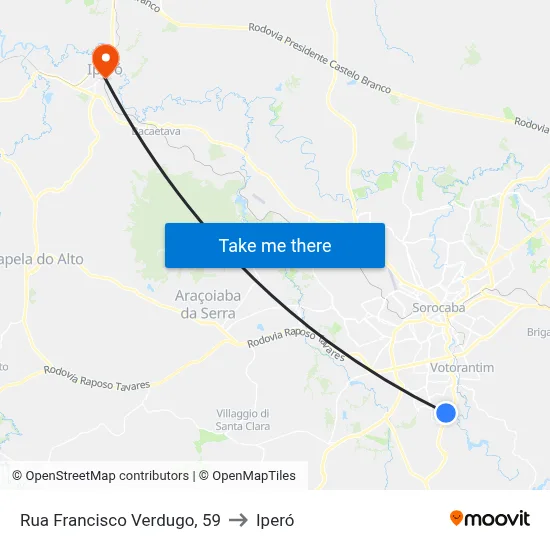 Rua Francisco Verdugo, 59 to Iperó map