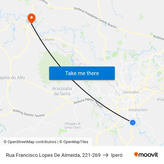 Rua Francisco Lopes De Almeida, 221-269 to Iperó map