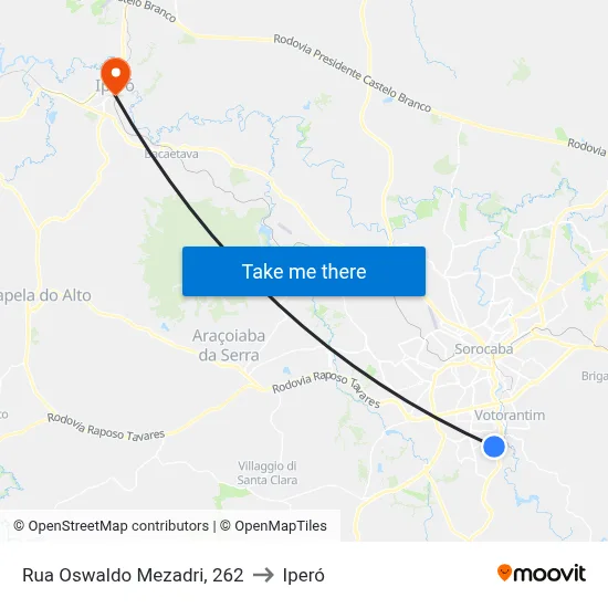 Rua Oswaldo Mezadri, 262 to Iperó map