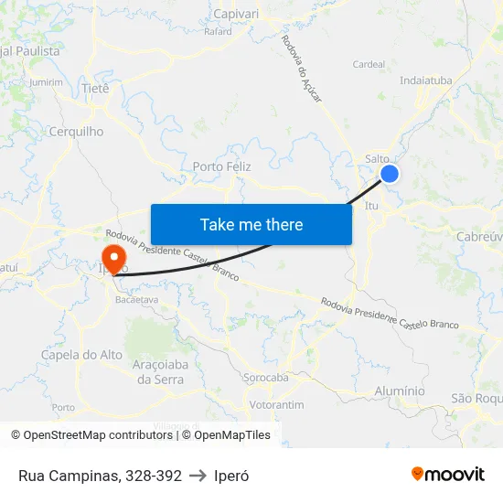 Rua Campinas, 328-392 to Iperó map