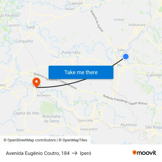 Avenida Eugênio Coutro, 184 to Iperó map