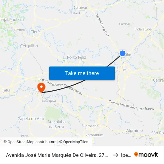 Avenida José Maria Marquês De Oliveira, 275-329 to Iperó map