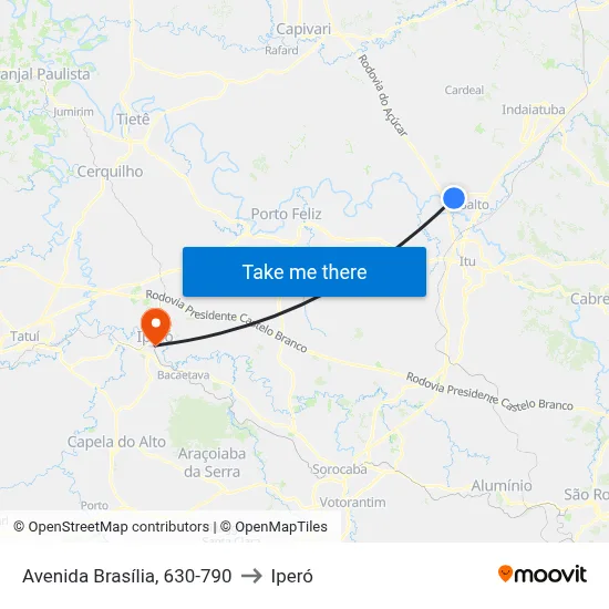 Avenida Brasília, 630-790 to Iperó map