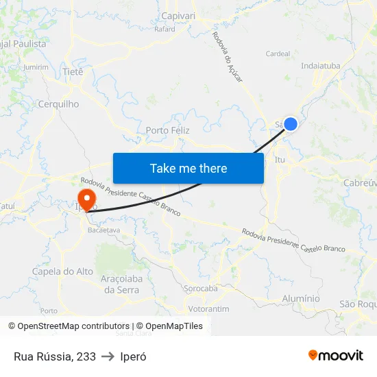 Rua Rússia, 233 to Iperó map