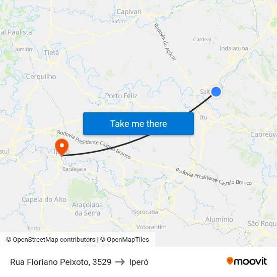Rua Floriano Peixoto, 3529 to Iperó map