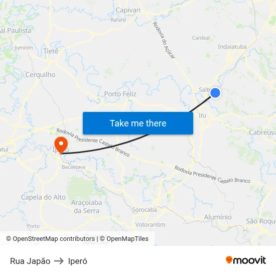 Rua Japão to Iperó map