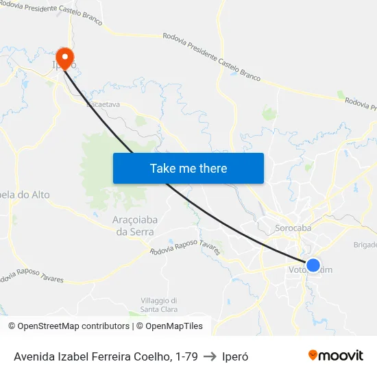 Avenida Izabel Ferreira Coelho, 1-79 to Iperó map