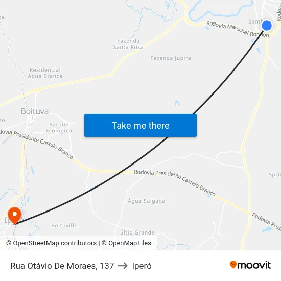 Rua Otávio De Moraes, 137 to Iperó map