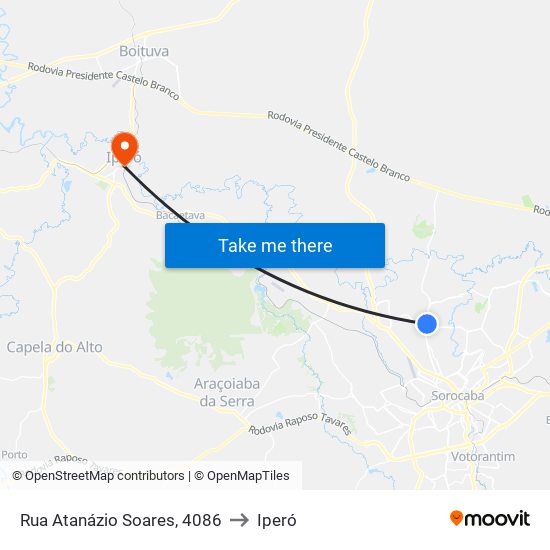 Rua Atanázio Soares, 4086 to Iperó map