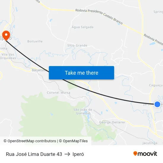 Rua José Lima Duarte 43 to Iperó map