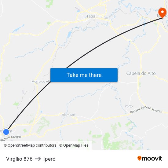 Virgílio 876 to Iperó map