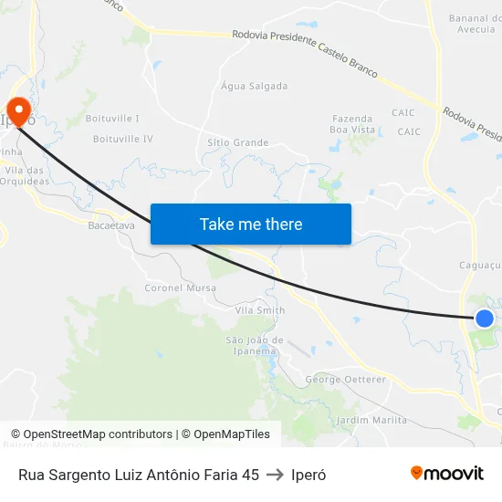 Rua Sargento Luiz Antônio Faria 45 to Iperó map