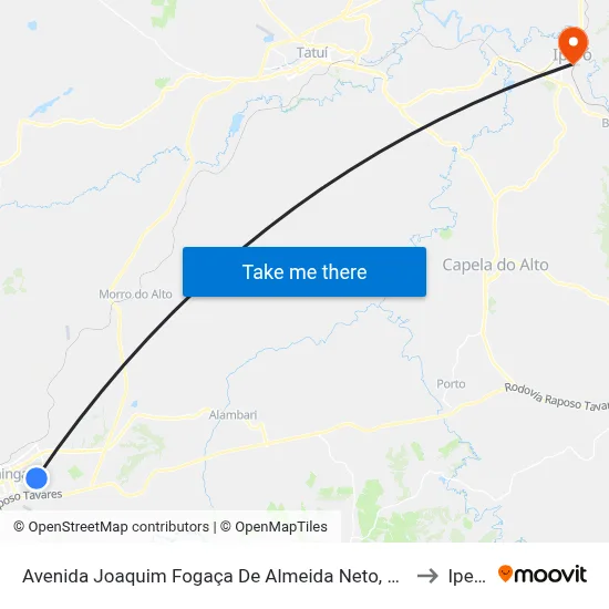 Avenida Joaquim Fogaça De Almeida Neto, 991 to Iperó map