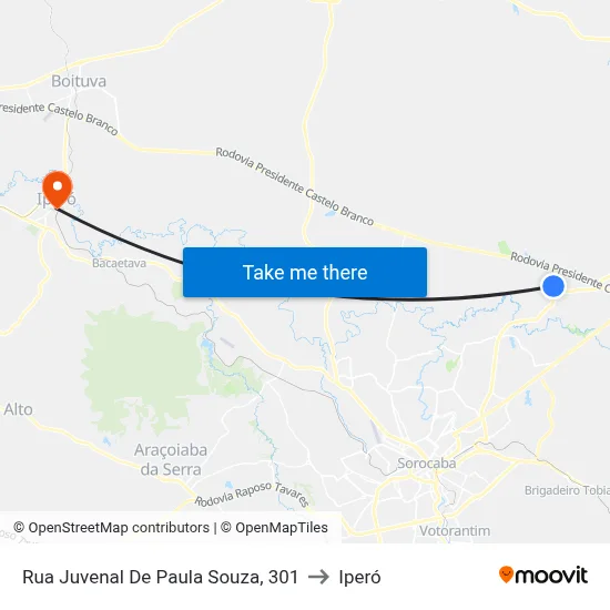 Rua Juvenal De Paula Souza, 301 to Iperó map