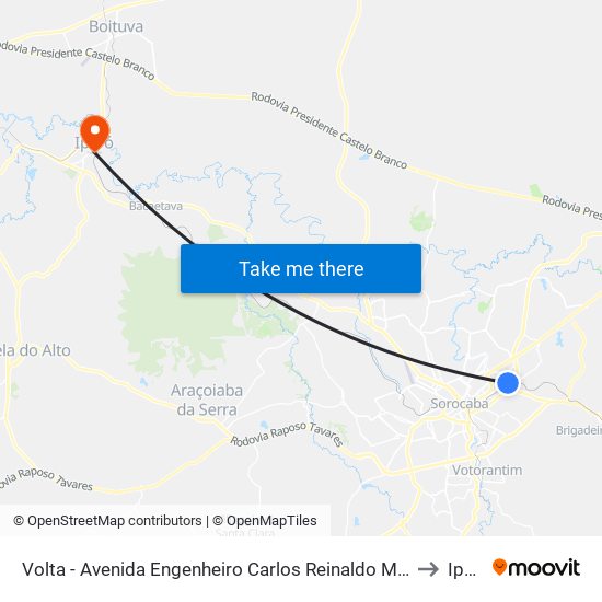 Volta - Avenida Engenheiro Carlos Reinaldo Mendes, 1761 to Iperó map