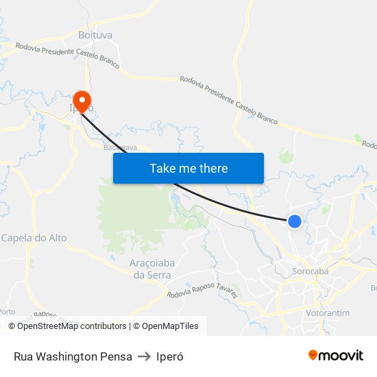 Rua Washington Pensa to Iperó map